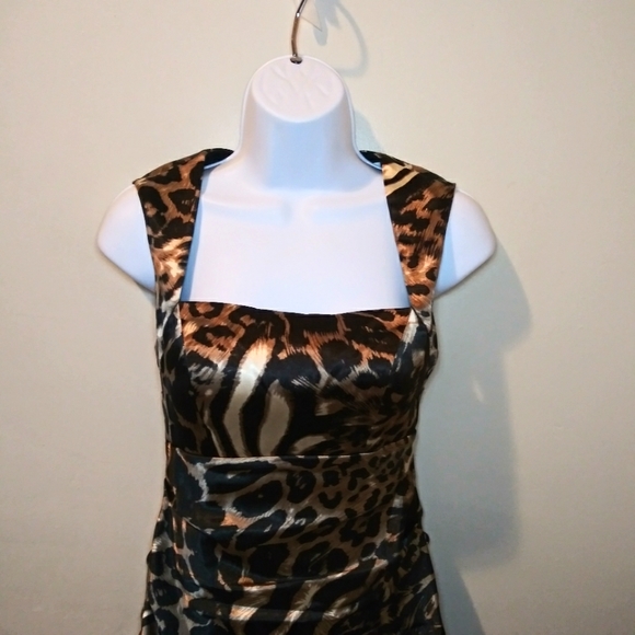 Hailey Logan By Adrianna Papell Sexy Leopard Print Ruched Satin Mini Dress - Picture 2 of 10